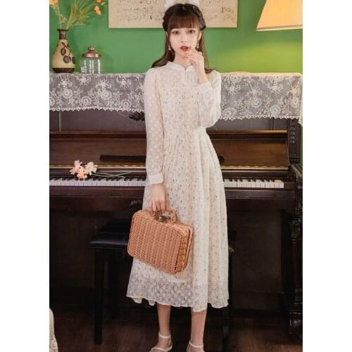 2020 new fashion womens clothing autumn Mandarin Collar Print Full Vintage dresses for women dress