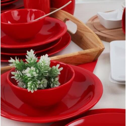 Aegean Red Dinner Set 42 Pieces for 6 People Dinner Plates Tableware Serving Platter Meals Stamping Plates Platter