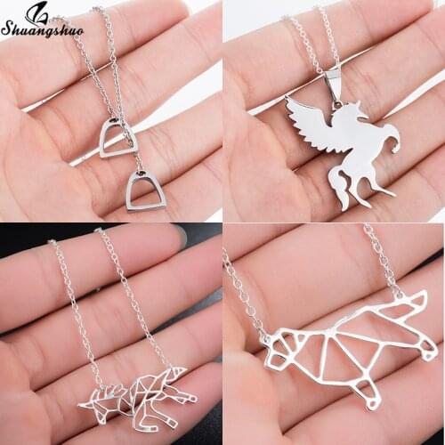 Stainless Steel Horse Pendant Necklace Women Men Jewelry Animal Horse Shoe Hoof Necklaces Choker Collier Statement Jewelry