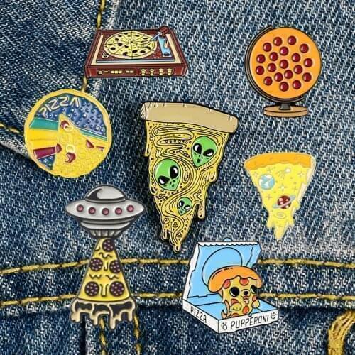 Pizza UFO Planet Enamel Pin ET Christmas Tree Globe Shirt Lapel Bag Fun Pizza Badge Cartoon Food Jewelry Gift Kids