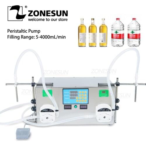 ZONESUN Semi-automatic Liquid Filling Machine Peristaltic Pump Double Nozzles 4L Gel Beverage Perfume Water Bottles Machines