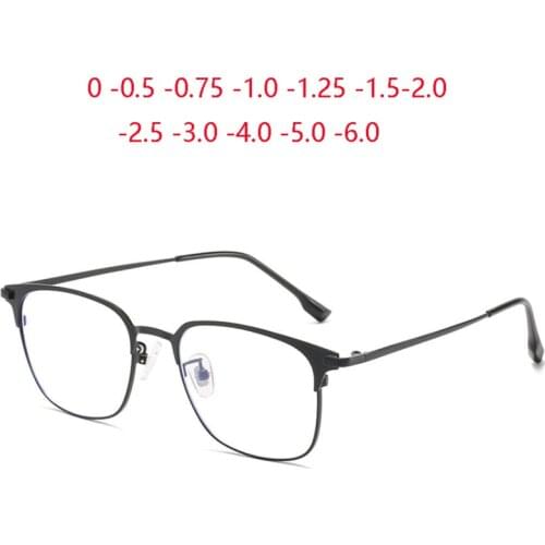 Retro Business Metal Square Prescription Eyeglasses Men Anti-blue Light Short-sight Eyewear Male 0 -0.5 -0.75 -1.0 To -6.0