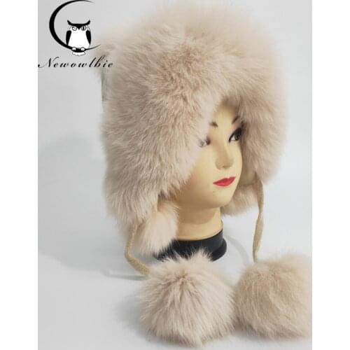 Real Fox Fur Bomber Hat Ear cap Winter Warm Wool Cap Earmuffs Handmade Soft Comfortable Multicolor options Outdoor warm hat