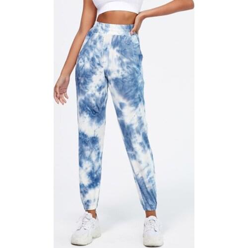 High Waist Pocket Sports Pants Female Loose And Thin Tie-Dye Print Fitness Quick Dry Hip-Hop Running Sweatpants Harem Pants