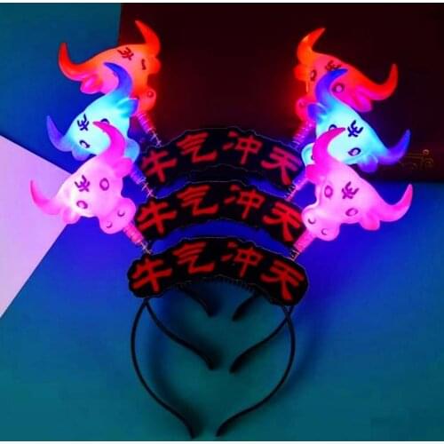 Luminous Headband Cartoon Cow Horn Shape Hair Band Head Hoop Headwear Party Prop
