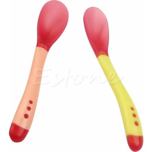 Sensing Thermal Feeding Spoon Baby Kids Weaning Silicone Head Tableware