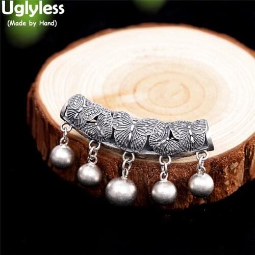 Uglyless Thai Silver Butterflies Choker Pendants Women 925 Silver Hollow Balls Tassel Necklaces NO Chains Ethnic Insects Jewelry