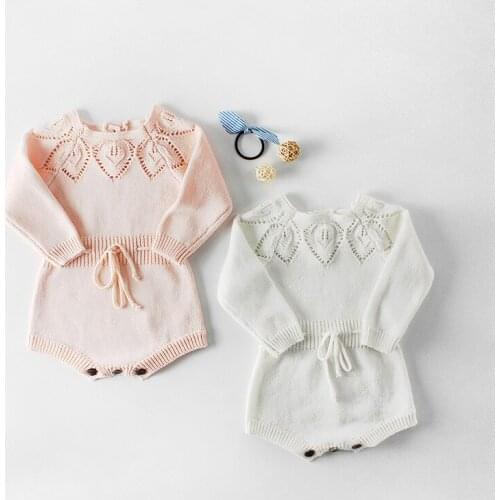 2019 spring baby girl leaves cotton knit wool jumpsuit long sleeves pink white leotards