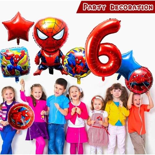 8Pcs Spider Superhero Foil Balloons 6th Birthday Superhero Theme Birthday Party Supplies Favor Decorations for Children Kit