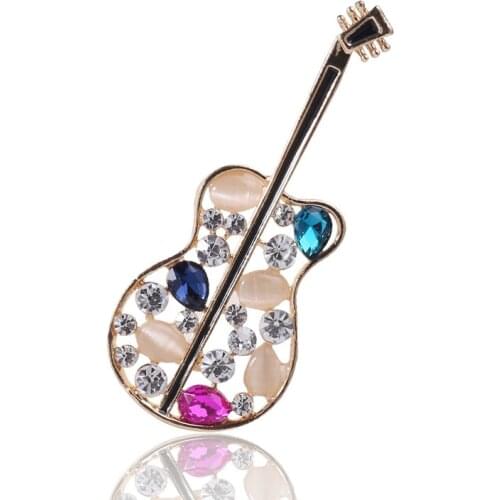 WYBU Volin Guitar Brooches For Women Brown Rhinestone Music Instruments Party Casual Brooch Pins Gifts