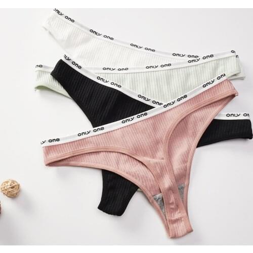 Womens Cotton G-String Thong Panties String Underwear Women Briefs Sexy Lingerie Pants Intimate Ladies Letter Low-Rise Lingerie