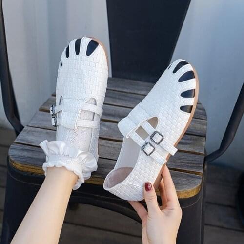 Nice Women Flats Pu Leather Knit Oxford Shoes Casual Shoe Double Buckle Espadrilles Non-slip Soft Bottom Comfortable Flat Shoes