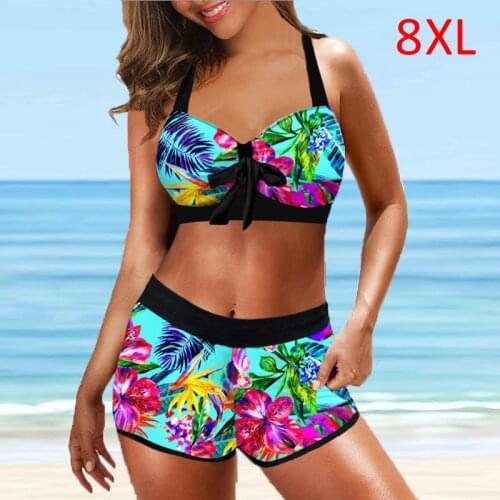 Large Size 8XL Womens New Arrival Bikini Women Tankini Sets Two Piece Bikini Sets With Surfing Short Boy Shorts Swimwear