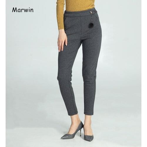 Marwin Winter Thick Pinstripe Peg Pants Fashion Leisure Clothing High Waist Trousers Casual Elastic Warm Soft Women pants