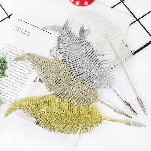 1pc New Glitter Artificial Feather Leaves with Clip Christmas Tree Decorative Foliage Xmas Party Natal Navidad New Year Decor