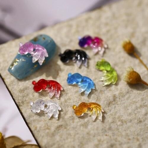 10Pcs/set 3D Crystal Gradient Goldfish Resin Small Fish Charm Nail Art Rhinestone Gems Decorations Manicure DIY Tips
