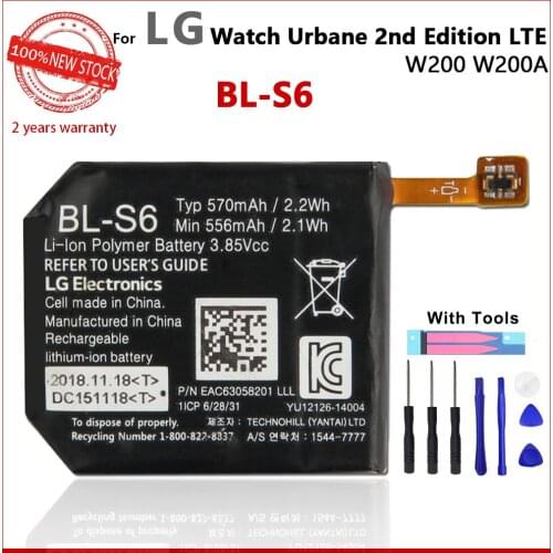 100% Original 570mAh BL-S6 Watch Replacement Battery For LG Watch Urbane 2nd Edition LTE W200 W200A Watch batteries With tools