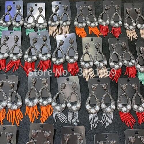 2019 new fashion hollow multicolor pearl crystal tassel earrings long pendant ornaments