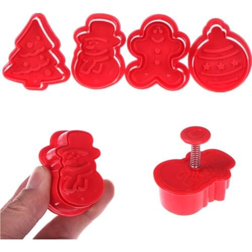 4 Pcs/Set 3D Christmas Cookie Cutters Cookie Stamp Biscuit Mold Cookie Plunger Cutter DIY Baking Mould Gingerbread Home
