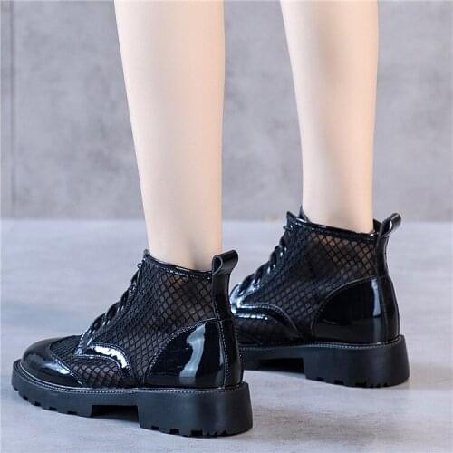 2021 large size sandals womens summer new lacquered mesh low heeled breathable female boots painted leather hollow hole sandals