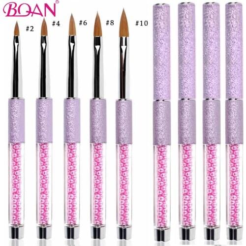 BQAN 10PCS Size #2#4#6#8 Nail Acrylic Brush Nail Art Brush 100% Kolinsky Sable Hair Purple Pearls Handle Manicure Art Tools