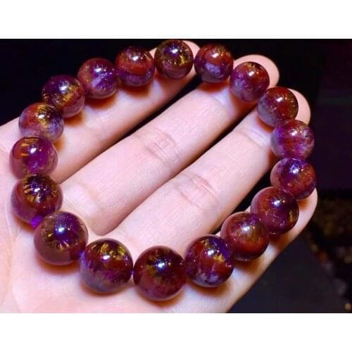 Natural Cacoxenite Auralite 23 Quartz Gemstone Bracelet 11.3mm Canada Clear Round Beads Bangle Women Men Certificate AAAAA