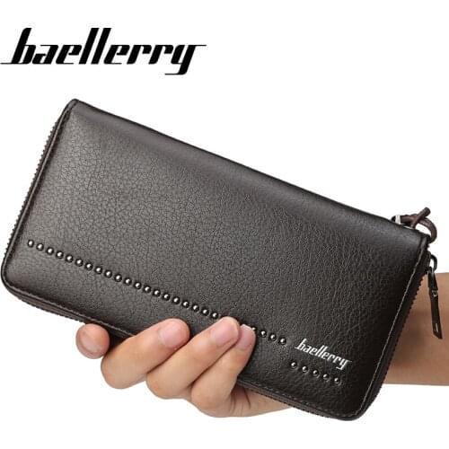 Baellerry Men Wallet Luxury Leather Male Coin Purse Zipper Long Business Clutch Bag Credit Card Holder Phone Wallets for Mens