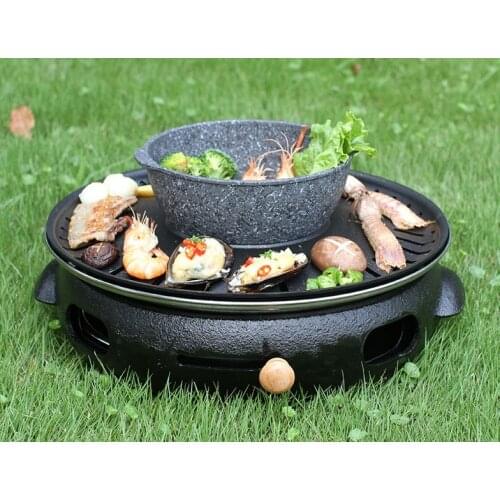 Cast iron charcoal barbecue grill table BBQ portable outdoor grill Korean household round charcoal heating stove 124D