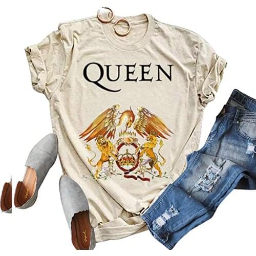 QUEEN Band Print Women Summer Vintage Tshirts O-neck Short Sleeve Oversized Tops Female Fashion Korean Style Clothes T shirt