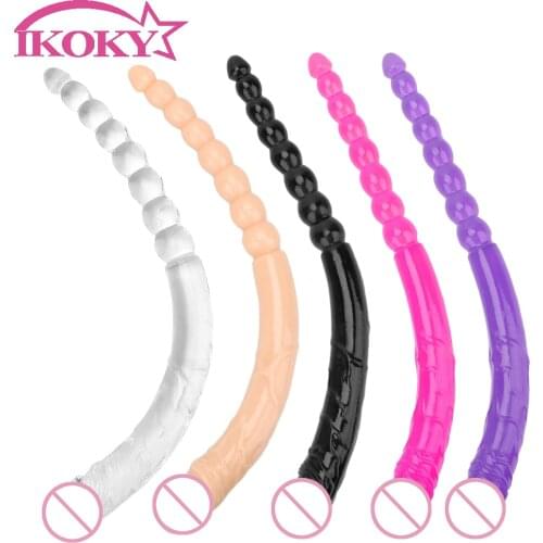 Flexible Soft Jelly Dildo U Shape Super Long Artificial Double End Dildo Anus Beads Vagina Anal Massager Sex Toys for Gay Women