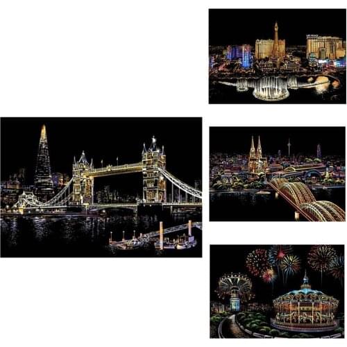 Scratch Painting Toy Colorful City Adult Decompression Scene Creative Handmade Night Diy Birthday Gift Painting Scratch Q4T5