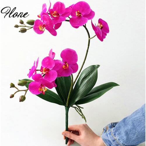 Flone Artificial Butterfly Orchid With Leaves Flower Real Touch Flowers Simualtion Plants Wedding Home Office Party Decor
