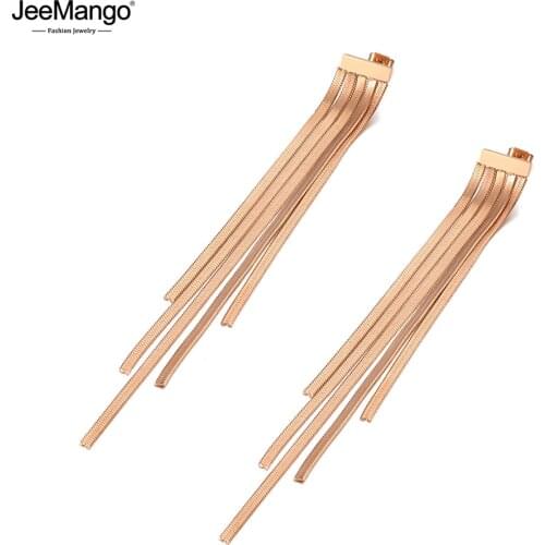 JeeMango Personality Bohemia Long Tassel Stud Earrings Stainless Steel Trendy Chain & Link Earrings Jewelry For Women JE20122