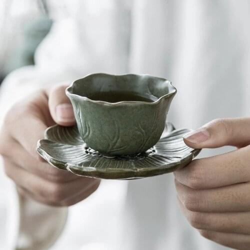 Personality lotus porcelain tea cup with saucer Handmade Ceramic 50ml teacup