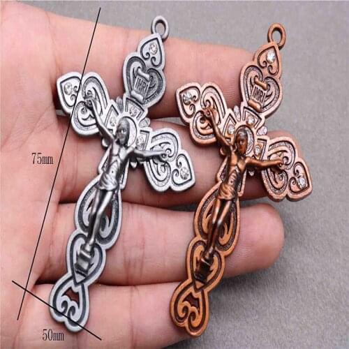 20 pieces / Religious Jesus Cross Medal Classic retro bronze charm cross medal. Christ Cross Medallion