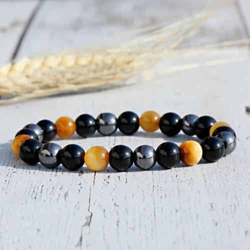 Classic Hematite Elastic Bracelets Men Pulsera Hombre Charm Bracelets Natural Yellow Stone Bracelet Jewelry Meditation