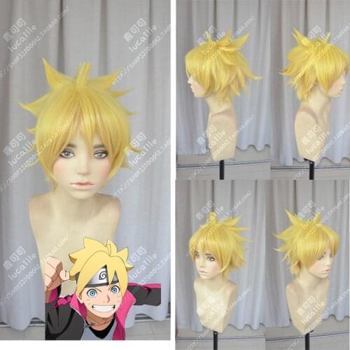 Uzumaki Boruto Golden Mix Short Fluffy Layered Synthetic Hair Cosplay Wigs Heat Resistance Fiber