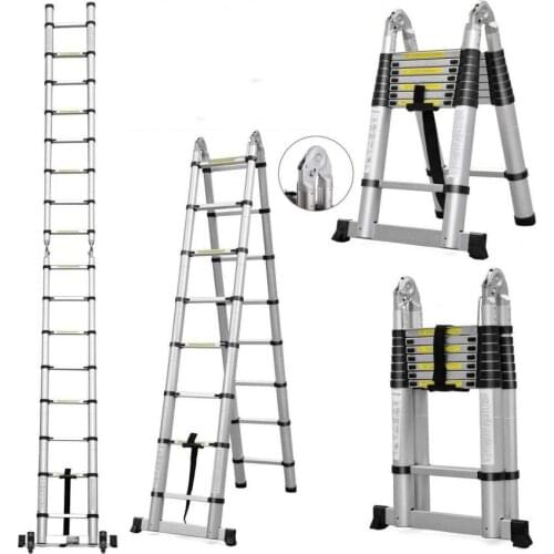 3.8M Portable Telescopic Ladder Foldable Non-slip Aluminum Ladders Telescopic Herringbone Ladder Step Ladder Straight Ladder Hot