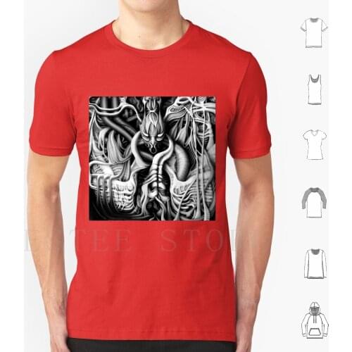 Horror Flesh #1 T Shirt Men Cotton 6xl Dreamy Surreal Abstract Black And White Digital Airbrush Si Fi Fantasy Horror H R Giger