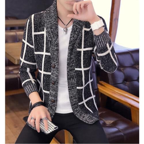 Checker open-top mens sweater knitted thermal cap open-top mens sweater thick mens cap open-top sweater jacket winter 2020