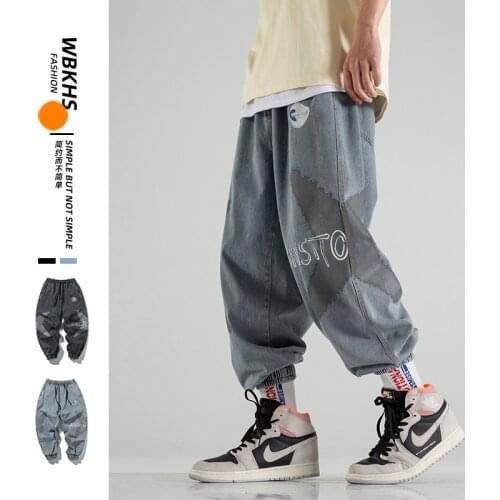 2021 Autumn New Personalized Printed Jeans Loose Bunched Denim Pants