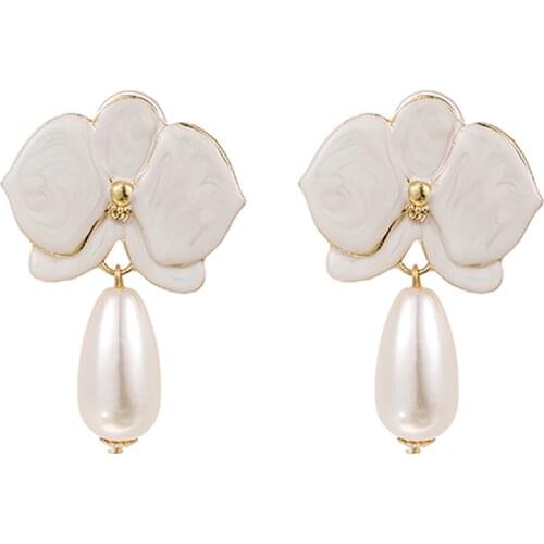 ZHINI New Luxury Charming Flower Big Earrings for Women Fashion Imitation Pearls Water Drop Earring Wedding Trendy Jewelry Gift