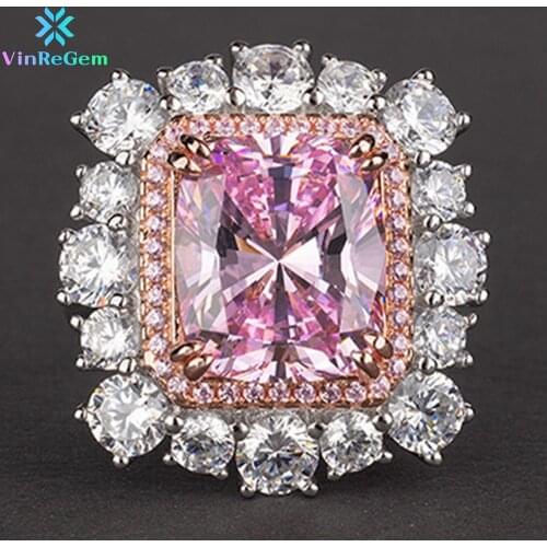 Vinregem Luxury 100% 925 Sterling Silver Radiant Cut Created Moissanite Diamonds Gemstone Wedding Engagement Rings Fine Jewelry