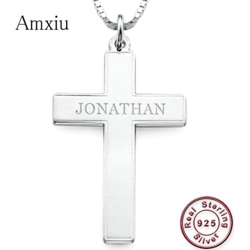 Amxiu Handmade 925 Sterling Silver Cross Choker Necklace Customize Name Necklace For Men Women Christian Jewelry Christmas Gift