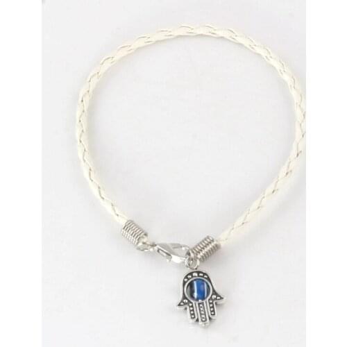 Lot - 100Pcs HAMSA HAND "eye bead" White String Bracelets - Lucky Charm Pendant 01764