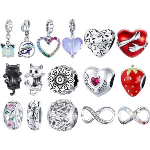 WOSTU Authentic 925 Sterling Silver Heart Flowers Beads Charms Pendant Fit Bracelets Women Party Fashion DIY Jewelry Gift Making