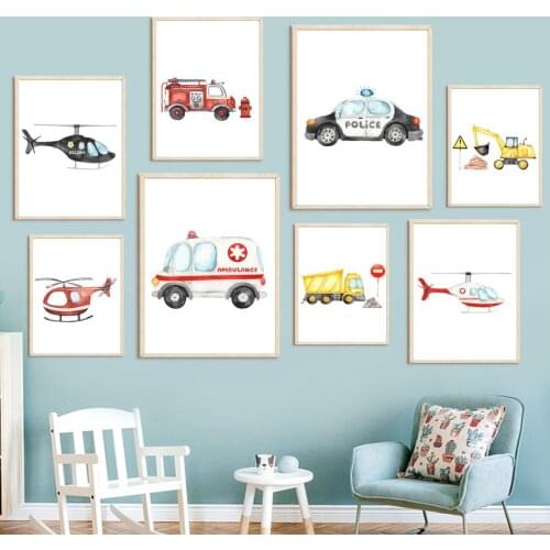 Police Ambulance Fire Truck Airplane Wall Art Canvas Painting Nordic Posters And Prints Wall Pictures For Baby Kids Room Decor