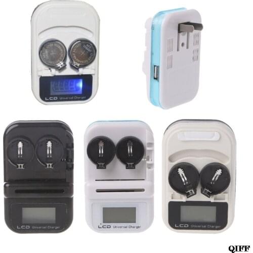 Drop Ship&Wholesale 2 Slot LIR2032 Button Battery Charger Digital LCD Power Display USB Port US Plug APR28