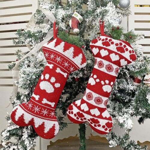 Christmas Decorations Socks Gift Bags Checkered Bones Pets Christmas Socks Pendant Gift Bags