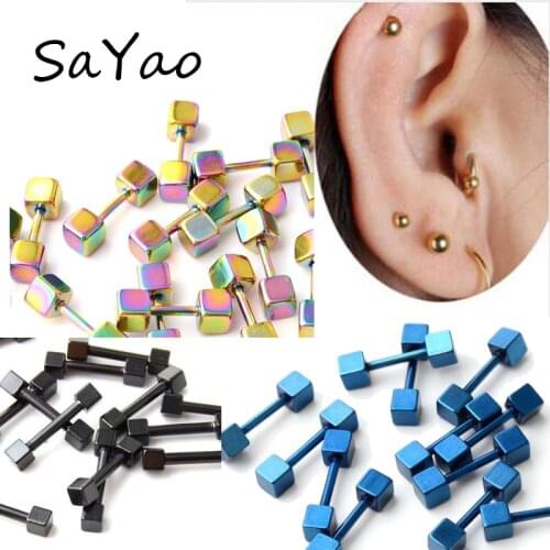 SaYao 2Piece Free Shipping Fashion Square Tragus Ear Piercing Nail Earring Stainless Steel Industrial Barbell Body Jewelry